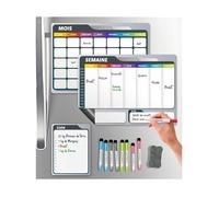 Calendrier Magnetique Frigo Blanc x3 + Accessoires - Planifieur Hebdomadaire + Mensuel + Mémo Aimanté Tableau blanc gris CALENDRIER