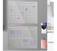 Calendrier magnétique mensuel et hebdomadaire en acrylique pour réfrigérateur, lot de 2 calendriers effaçables (40,6 x 30,5 cm)