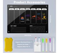Calendrier magnétique pour réfrigérateur en acrylique - Set avec calendrier et agenda hebdomadaire - Transparent - Effaçable à sec - 11 stylos inclus - Noir