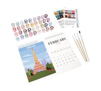Calendrier mensuel 2025 - Base en bois - Pinceau acrylique - Notes de | Calendrier de bureau organisant la planification des décorations de bureau pour les décorations de salon