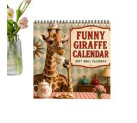 Calendrier Mensuel 2027 Planificateur à Organiseur 12 Mois | Calendrier 12 mois thème animal 20 x 20 cm Pour la salle de nseignant maison Noël et vacances Girafe