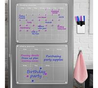 Calendrier mensuel et hebdomadaire magnétique en acrylique pour réfrigérateur, 2 tableaux effaçables à sec pour réfrigérateur, tableaux de planification réutilisables, comprend 6 marqueurs effaçables