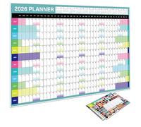 Calendrier mural 2026 - Année complète - 365 jours - Calendrier Big Ass - 83,8 x 58,4 cm - Ouvert - Année en un coup d'œil avec autocollants et feuille adhésive - Calendrier mural/Wandplaner 2026