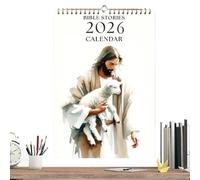 Calendrier Mural 2026 | Calendrier Mural 2026 Mensuel Histoires Bibliques - Art Inspirant Agenda Religieux avec Jésus Tenant un Agneau Décoration d'Intérieur pour Femmes Hommes et Église