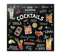 Calendrier mural 2026 pour cocktails 30,5 x 30,5 cm FSC sans plastique - Commence la semaine le dimanche | Calendrier familial 2026