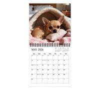 Calendrier mural 2026 - Sur le thème des chiens - 12 mois - Calendrier mural mensuel 2026 - Pour l'école, les voyages, la chambre à coucher, le dortoir, l'hôtel, le travail et l'appartement