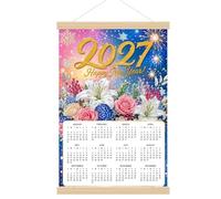 Calendrier mural 2027 avec peinture diamant - Planificateur annuel sur 12 mois - Toile imperméable avec cadre en bois rustique - Thème cardinal et Noël - 03 fleurs
