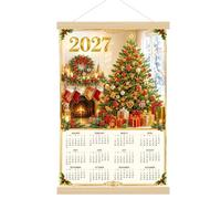 Calendrier mural 2027 avec peinture diamant - Planificateur annuel sur 12 mois - Toile imperméable avec cadre rustique en bois - Thème cardinal et Noël - 02 - Noël