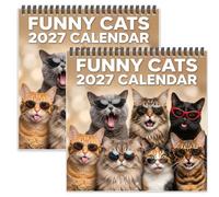 Calendrier mural 2027 Chats drôles - Chats pleins de caractère (2Pc) | Calendrier mural à spirale (12 mois), agenda mensuel 21 x 21 cm (8,3 x 8,3 pouces), cadeau pour les amoureux des chats