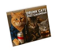 Calendrier Mural 2027 Chats Ivres Humoristique, Calendrier Drôle 12 Mois | Calendrier 12 mois avec illustrations drôles de chats, reliure spirale, format mural, cadeau original pour amateurs d'humour