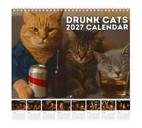 Calendrier mural 2027 Chats ivres organiseur humoristique décoratif | Planning mural hilarant de 12 mois pour salon salle de hambre bureau étudiants, adolescents, amoureux des animaux