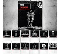 Calendrier Mural De Crâne Suspendu, Calendrier Artistique Gothique Unique Avec 12 Illustrations De Crâne Sombres Et Romantiques, 2022