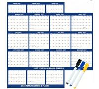 Calendrier mural effaçable 2026 2027, planning annuel réversible horizontal ou vertical, avec 3 marqueurs et 20 autocollants, pour maison, bureau et organisation d'entreprise
