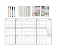 Calendrier mural effaçable à sec - 140 x 86 cm - Planificateur réutilisable non daté - Calendrier mural non daté - Calendrier mural vierge - Feuille horaire pour hommes, femmes, étudiants, enseignants