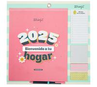 Calendrier mural magnétique 2025, avec 12 illustrations mensuelles, 4 feuilles de stickers, couleur rose