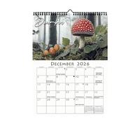 Calendrier mural mensuel 2026 champignons sauvages - 12 champignons mensuels - Calendrier mural pour les amateurs de champignons pour le bureau, la maison, l'école, la crèche, la salle de sport, les