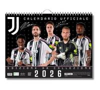 Calendrier Mural Officiel Juventus 2026 Collection 44x33 Cm Noir, Spirale Métallique Avec Attache, Papier Finition Brillante Pour