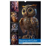 Calendrier mural Steampunk, motif hibou, format DIN A3, calendrier mensuel, année 2027