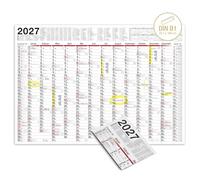 Calendrier mural TOBJA® 2027 grand avec jours fériés et vacances DE, AT | Planificateur annuel 2027 XXL affiche 100x70 cm | Certifié FSC, 14 mois | Calendrier mural plié [1 pièce pliée]