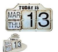 Calendrier perpétuel - Calendrier mural shabby chic - Calendrier d'anniversaire à suspendre au mur - Calendrier perpétuel pliable en fer PVC avec grand affichage numérique pour décoration dôme