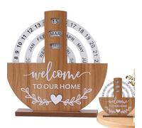 Calendrier perpétuel de bureau - 20 x 18 x 2 cm en bois, calendrier rotatif, bureau | Parfait pour une table d'étagère, réutilisable, manuel vintage