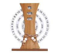 Calendrier perpétuel de bureau - 20 x 18 x 2 cm en bois, calendrier rotatif vintage, manuel | Parfait pour une bibliothèque, un bureau réutilisable