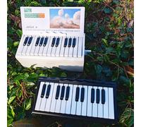 Calendrier piano jouable avec 27 cartes, 25 touches, réglage du volume, 1000 mAh, manivelle rechargeable, calendrier de bureau 2025, blanc