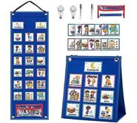 Calendrier quotidien pour enfants avec 70 images, agenda des routines, outil de gestion du temps 2-en-1 pour la chambre d'enfant, l'école et la maison, schéma illustré, 67,5 x 24 cm - Turquoise
