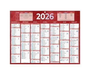 Calendrier semestriel mural 2027 - 32 x 42 cm - rouge