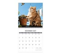 Calendriers Chats Mural 2027 12 Mois Thème Chatons Déco Maison | Calendrier Chats Drôle pour Classe Pour Travail Appartement Dormitory Hôtel Salle de Classe