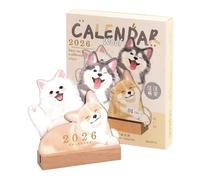 Calendriers de Bureau | 2026 Agenda Semainier À Thème Animaux pour Bureau | Bloc-Planificateur Scolaire avec Base en Bois Design Chien Chat pour Organisation Quotidienne Maison
