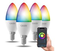 CALEX Ampoule Connectée, E14, B35, RGB & Blanc Chaud, Wi-Fi, Réglable, x4 | Contrôlez l’éclairage connecté à la voix et réglez couleurs, scènes, routines et minuteries dans l’appli Calex Smart