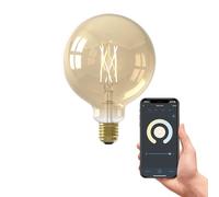 CALEX Ampoule Filament Dorée Globe G125 E27 CCT WiFi, 7W 806lm, Alexa/Google/Siri, Blancs 1800-3000K, dimmable, scénarios, sans pont, WiFi 2.4GHz