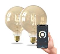 CALEX Ampoule Filament Dorée Globe G125 E27 CCT WiFi, 7W 806lm, Alexa/Google/Siri, Blancs 1800-3000K, dimmable, scénarios, sans pont, WiFi 2.4GHz (2)