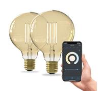CALEX Ampoule Filament Dorée Globe G95 E27 CCT WiFi, 7W 806lm, Alexa/Google/Siri, Blancs 1800-3000K, dimmable, scénarios, sans pont, WiFi 2.4GHz (2)