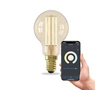 CALEX Ampoule Filament Dorée Sphérique P45 E14 CCT WiFi, 4,9W 470lm, Alexa/Google/Siri, Blancs 1800-3000K, dimmable, scénarios, sans pont, WiFi 2.4GHz