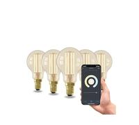 CALEX Ampoule Filament Dorée Sphérique P45 E14 CCT WiFi, 4,9W 470lm, Alexa/Google/Siri, Blancs 1800-3000K, dimmable, scénarios, sans pont, WiFi 2.4GHz (5)