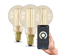 CALEX Ampoule Filament Dorée Sphérique P45 E14 CCT WiFi, 4,9W 470lm, Alexa/Google/Siri, Blancs 1800-3000K, dimmable, scénarios, sans pont, WiFi 2.4GHz (3)