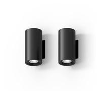 CALEX Applique Murale Valmer, Intérieur & Extérieur, Rechargeable, LED Intégrée, Forme Cylindrique, Éclairage Haut & Bas, Étanche, Noir, Lot de 2