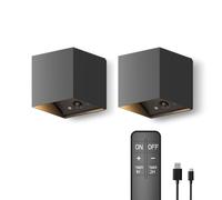 CALEX Falerna Applique Murale Extérieure Rechargeable, Lot de 2, Lampe à Piles, Éclairage Haut et Bas, Étanche IP44, Variable, Noir