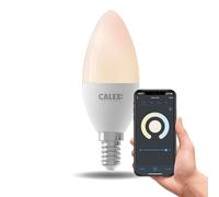 CALEX Lampe LED Intelligente - E14 - Ampoule LED WiFi en forme de bougie - Lumière blanc chaud - Fonctionne avec l'application, Amazon Alexa et Google Home - 5W