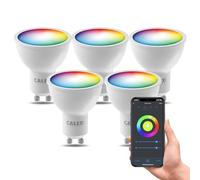 CALEX Spot LED Connecté x5, GU10, PAR16, RGB & Blanc Chaud, Wi-Fi, Blanc | Contrôlez l’éclairage connecté à la voix et réglez couleurs, scènes, routines et minuteries dans l’appli Calex Smart
