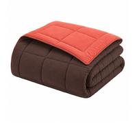 CALGARY - Couette Chaude Microfibre 400 gr/m2 - Brun & Corail - 200 x 200 cm