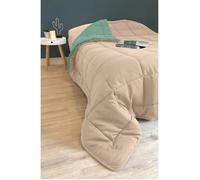 CALGARY - Couette Chaude Microfibre 400gr/m² - Beige Galet & Vert Lac - 240 x 260 cm