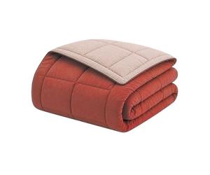 CALGARY - Couette Chaude Microfibre 400gr/m² - Gris Galet & Marron Gingembre - 140 x 200 cm