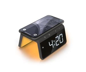 Caliber Réveil Numérique - Reveil Digital avec Chargeur Induction - Écran LED graduable- Reveil lumineux - Gris - 140 x 100 x 75 mm