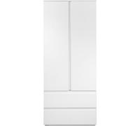 CALICOSY - Armoire 2 portes 2 tiroirs blanc- L80 x H191 x P55 cm