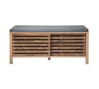 CALICOSY - Banc à chaussures 2 portes coulissantes à lames ajourées L112 cm LIAM - Bois foncé