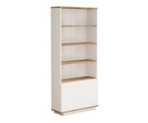 CALICOSY - Bibliothèque 2 portes et 4 tablettes décor pin atlantique et blanc H168,3 cm - Blanc