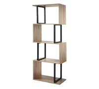 CALICOSY - Bibliothèque 4 Niveaux Décor Bois et Montants Métal - H148 cm - Bois clair